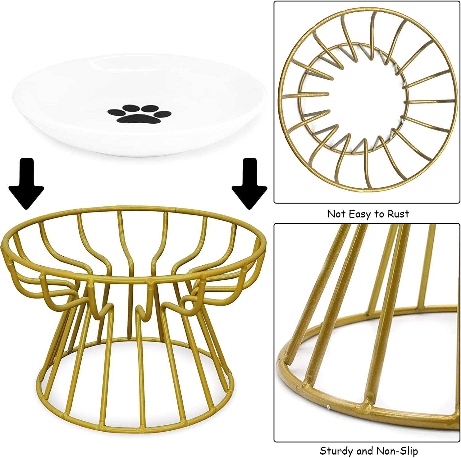 Elevated Cat Plate Set, Whisker Friendly Anti Vomit Cat Plate with Metal Stand, Shallow Ceramic Raised Cat Plate for Food, Anti Slip Feeding Station Cat Bowls for Indoor Cats - type:style4