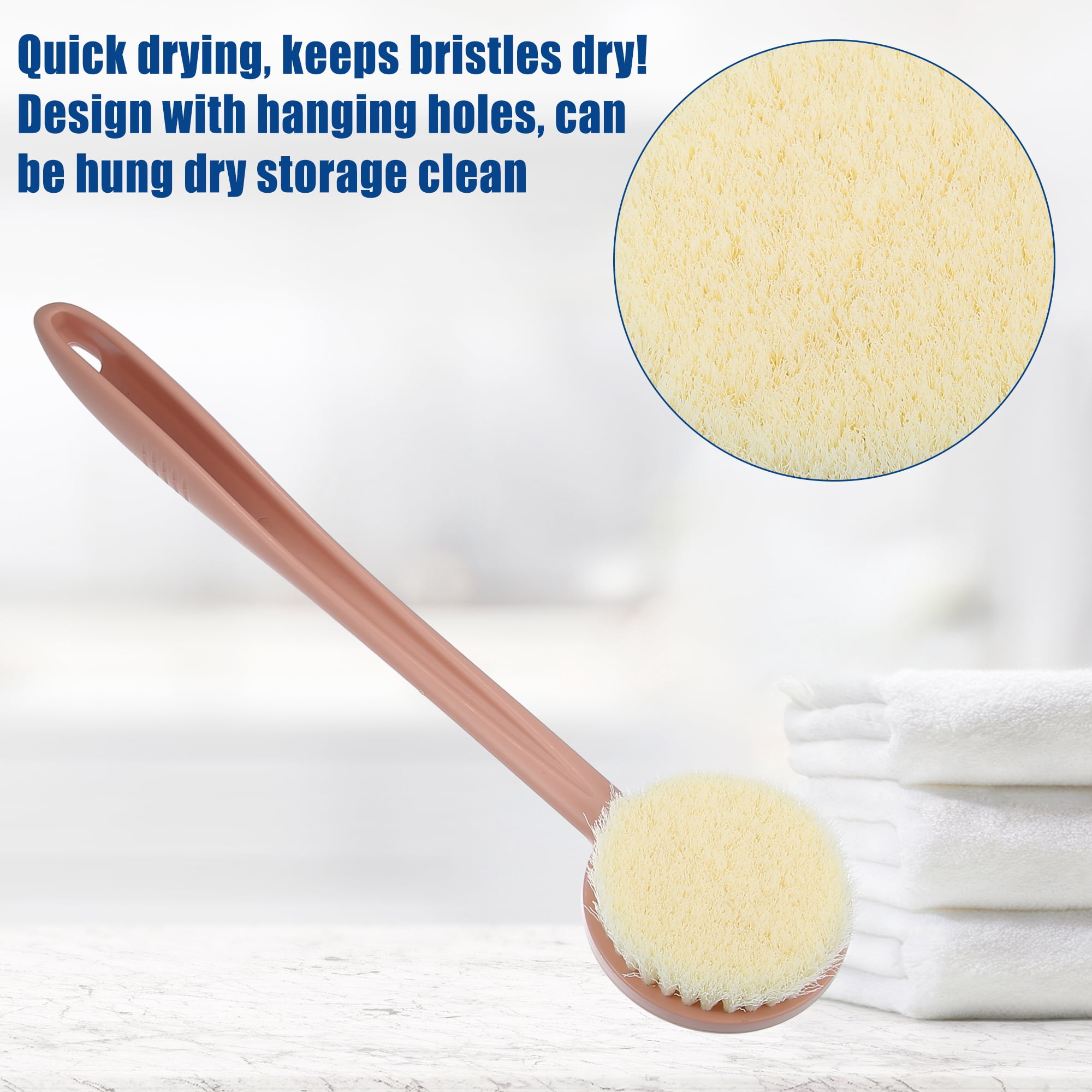 Unique Bargains Body Bath Brush Back Scrubber with Long Handle Pink