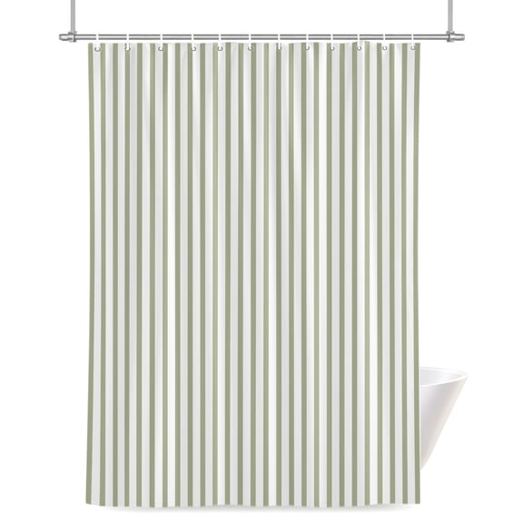 Shower Curtains for Bathroom-36"x72",Farmhouse Sage Green Stripe Waterproof Bath Curtain Grommet Shower Curtain Set with Hooks