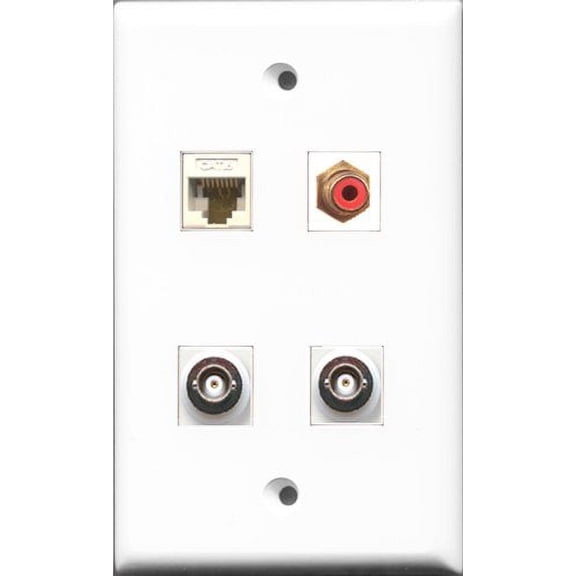 RiteAV 1 Port RCA Red 2 Port BNC and 1 Port Cat6 Ethernet White Wall Plate