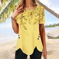 thumbnail image 2 of Pompotops T-shirt Mode Imprimé Ample pour Femmes Boutons Manches Courtes Blouse Col Rond Hauts Décontractés, 2 of 7