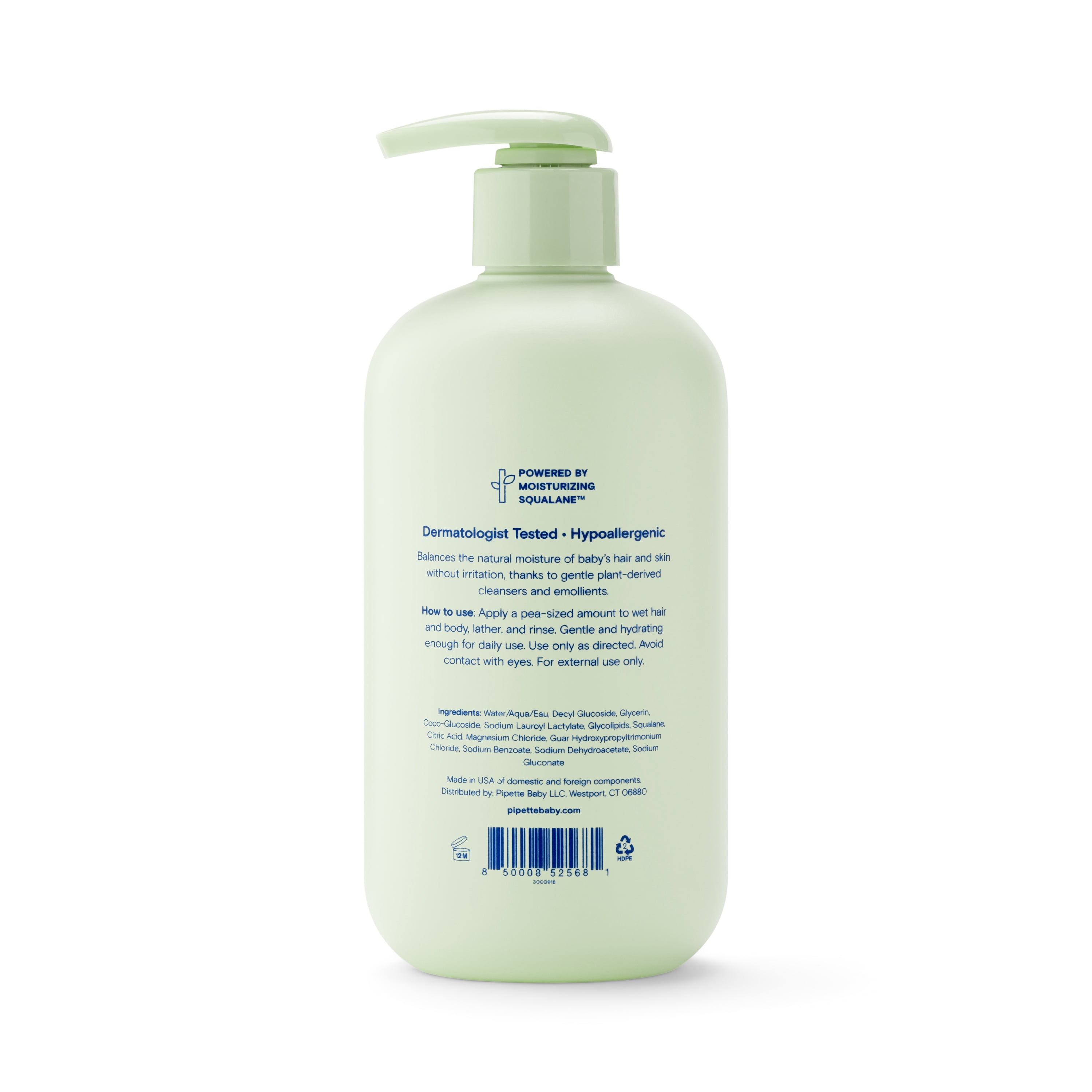 (4 pack) Pipette Tear-Free Baby Shampoo and Wash, Fragrance-Free, 11.8 fl oz
