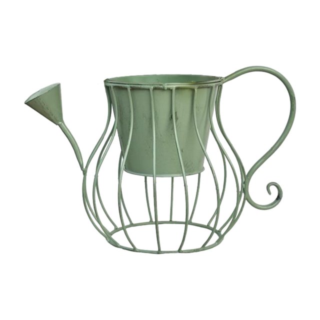 Maceta de hierro con forma de regadera, jarrón artístico de metal, bonita decoración decorativa Verde