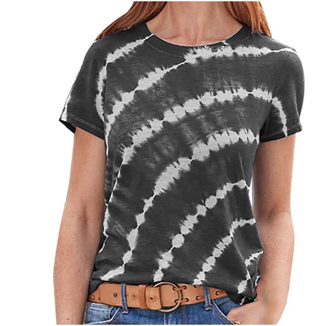 Blusa de manga corta con cuello redondo y estampado informal de verano para mujer Pompotops ulkah937124