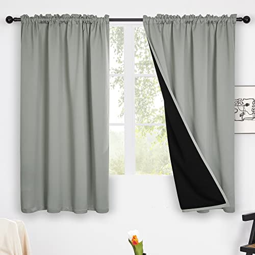 Deconovo 100% Blackout Curtains with Double Layer, 54 Inch Long Full Sun Light Blocking Thermal Curtains Rod Pocket, Sound Reduction Drapes for Dining Room(Light Grey, 52W x 54L Inch, 2 Panels)