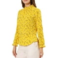 thumbnail image 4 of INSPIRE CHIC Women's Smocked Ruffled Neck Long Sleeve Floral Blouse M Yellow, 4 of 7