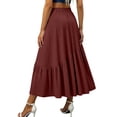thumbnail image 6 of BUIGTTKLOP Women's Boho Maxi Skirt High Waist Pleated A-Line Flowy Swing Asymmetric Tiered Long Skirts with Pockets, 6 of 6