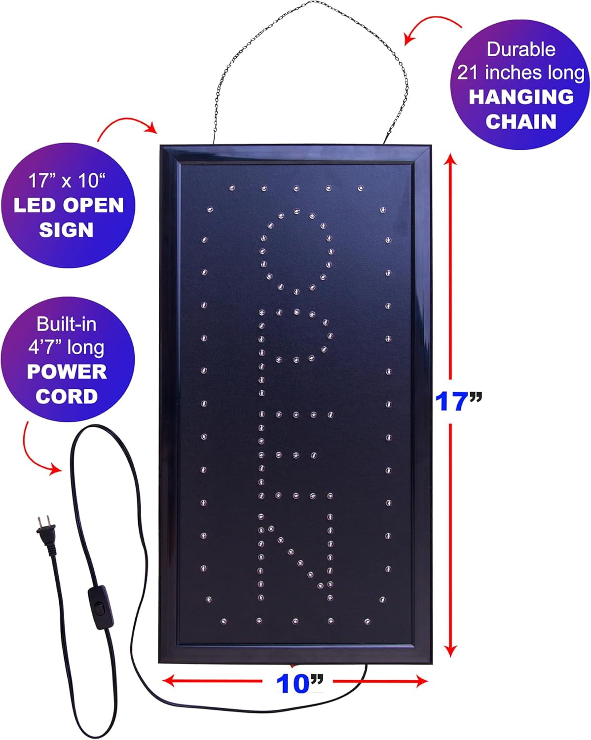 Ultima LED Neon Open Sign for Business: Vertical LED Sign with Flashing Mode for Stores - Includes Business Hours and Open & Closed Signs