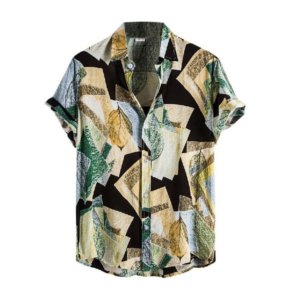 RKSTN Mens Shirts Short Sleeve Cardigan Short Sleeve Hawaiian Beach Flower Shirt Turtleneck Shirt Hawaiian Shirts for Men