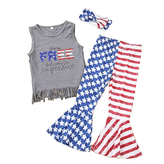 OAVQHLG3B Baby Girl 4th of July OutfitIndependence Day Festival American Flag Boy's Girl's Fringed Vest And Shorts Bow Suit
