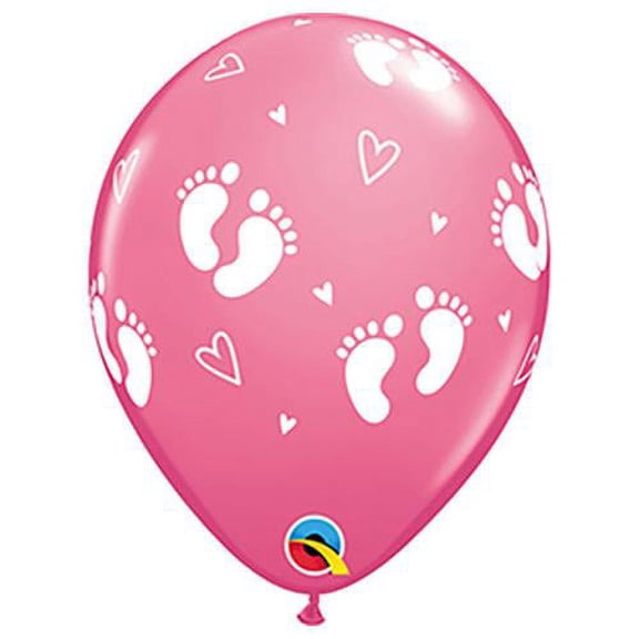 LOONBALLOON Hearts Balloons, 11″ BABY FOOTPRINTS & HEARTS - ROSE