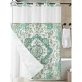 thumbnail image 3 of No Hook Shower Curtain with Snap-in Liner, Turquoise Boho Waterproof Fabric Bathroom Curtains, Vintage Abstract Art Floral Ethnic Tribe Bath Curtains & Mesh Top Window 60"x72", 3 of 9