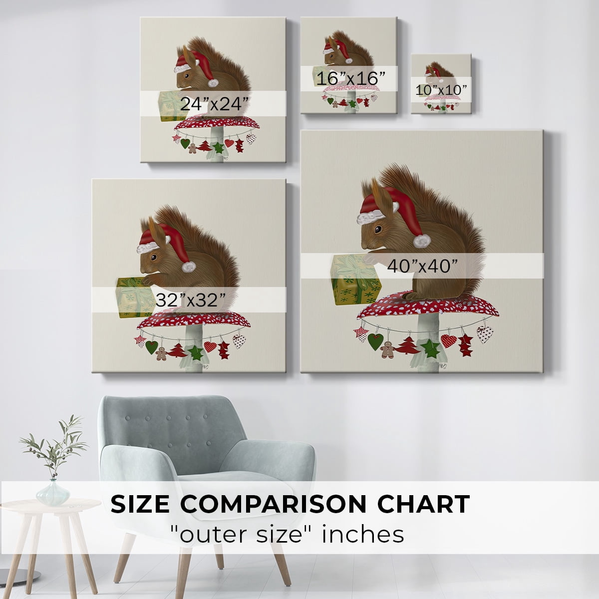 Red Squirrel on Christmas Mushroom- Gallery Wrapped Canvas