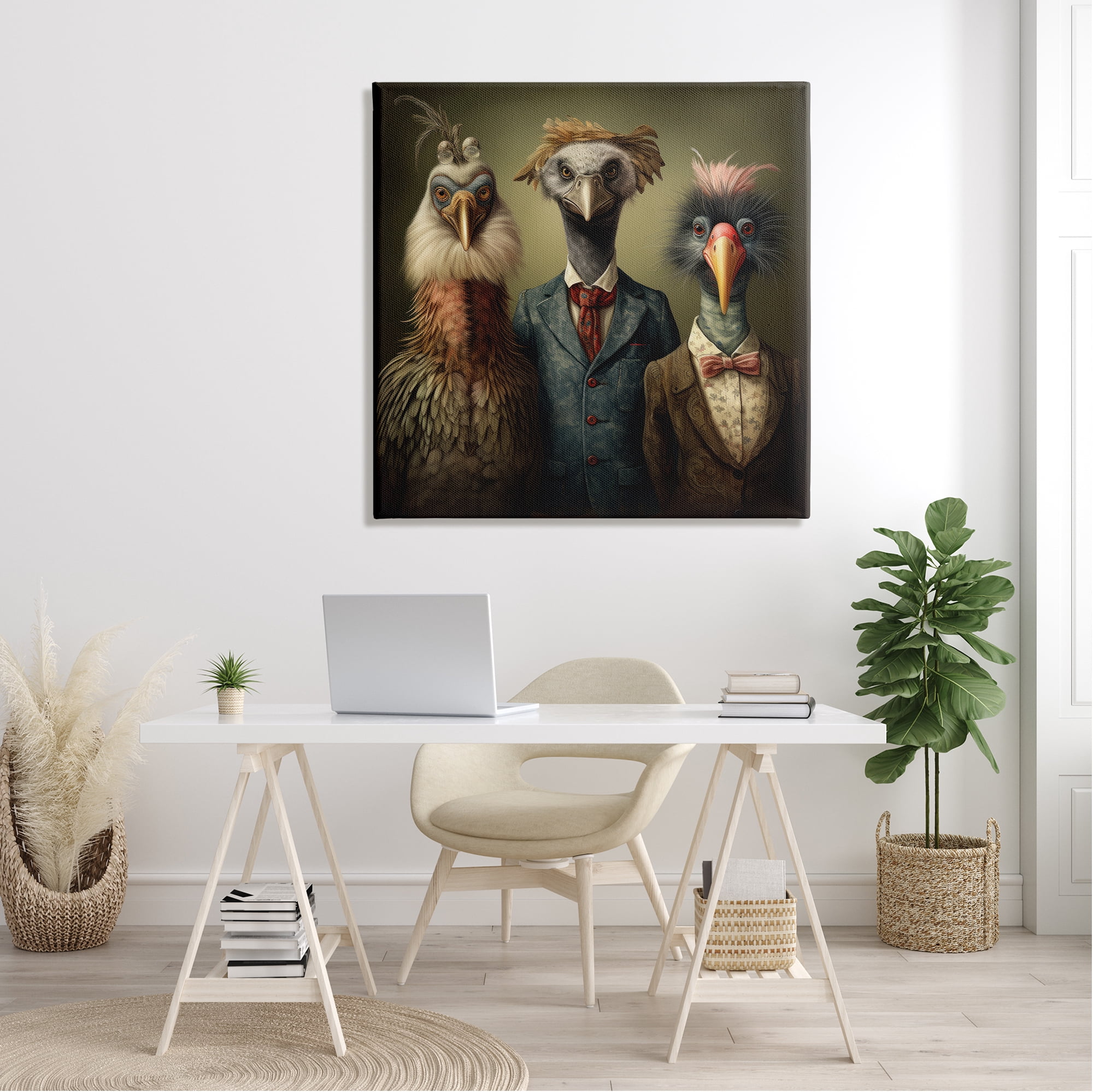Stupell Industries Birds in Fancy Suits Animals & Insects Painting Gallery Wrapped Canvas Art Print Wall Art, 36 x 36