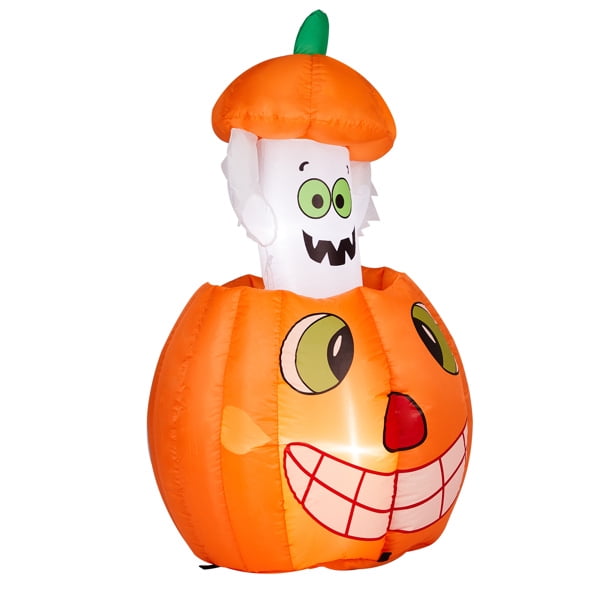 2.8FT Halloween Inflatable Animated Pumpkin Ghost, 2 White LED Lights, Weather-Resistant Polyester, for Small Spaces/Accent Decor