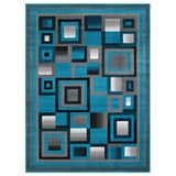 Square Pattern Blue Rug HR Abstract Blue/Silver/Gray Geometric Modern Squares Pattern Runner ...