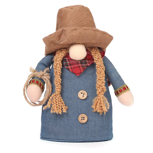 Matsuzay Decoración de muñecas sin rostro de Halloween, adorno de Rudolf para niños y niñas con sombrero de vaquero, accesorios de Kits de decoración para fiestas Muchachas