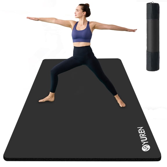 YR Yoga Mat 15mm Thick NBR 78x35 Inch Wide Exercise Fitness Pad for Home Gym Workouts, Black