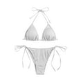 thumbnail image 2 of Solid Color 2 Piece Swimwear Bikini Set for Women Featuring Hanging Neck Triangle Top and String Cheeky Thong Bathing Suits, 2 of 5