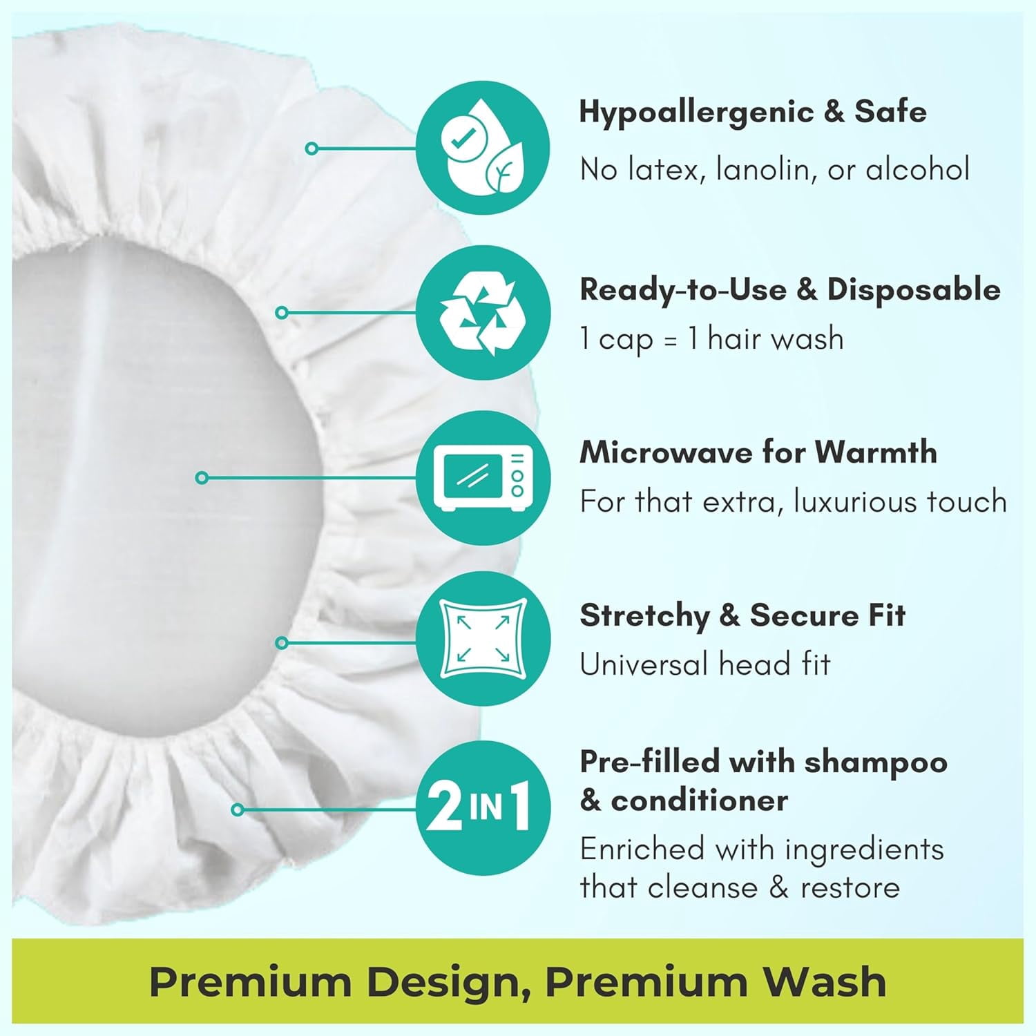 Nurture No Rinse Waterless Shampoo Caps, Microwavable Hair Wash & Conditioning Shower Caps for Adults, Elderly, and Bedridden Individuals, 6 Pack