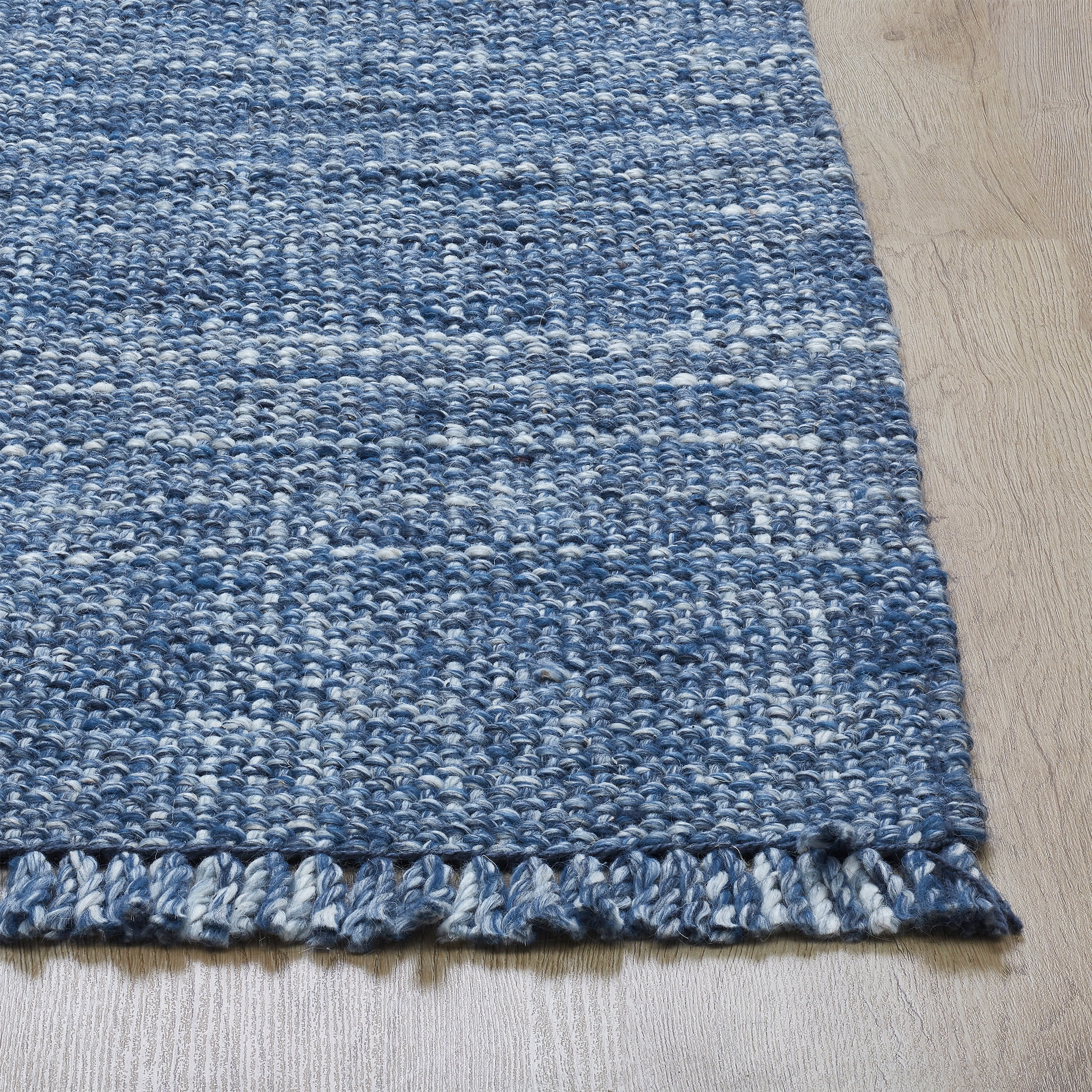 Better Homes & Gardens Washed Indigo Blue Handwoven Plaid Wool Scatter Accent Indoor Rug, 30" x 46"
