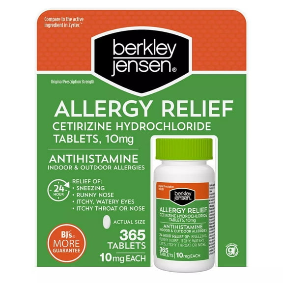 Berkley Jensen Allergy Relief 10mg Cetirizine Hydrochloride Tablets, 365 ct.