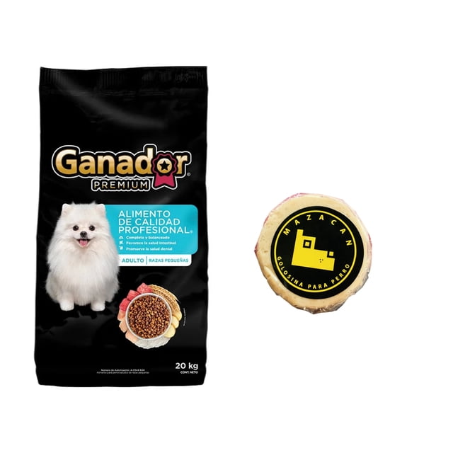 Ganador Premium Adulto Razas Pequeñas 20 kg + Mazacan Para Perro 1 pza