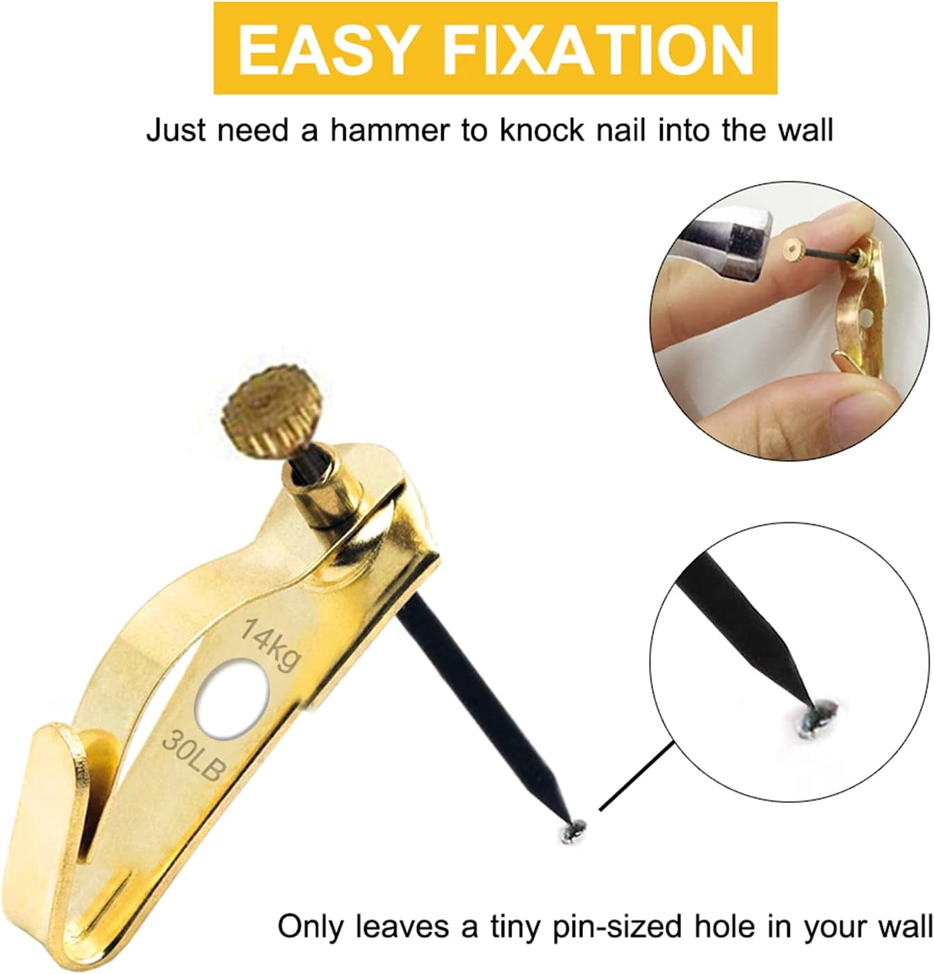 Earthquake Picture Hangers - Tremor Hanger, Picture Hanging Hooks with Nails for Wooden/Drywall, Hanging Hardware for Clock, Mirror, Jewelry