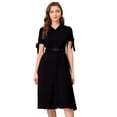 thumbnail image 1 of INSPIRE CHIC Vestido Camisero Para Mujer Cuello De Mu?eca Abotonado Con Cinturón Puff Manga Corta Vestidos De Trabajo Acampanados Negro XL, 1 of 6