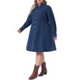 thumbnail image 4 of Agnes Orinda Women's Plus Size Denim Shirt Dress Long Sleeve Lapel Button Down Casual A-Line Midi Jean Dresses with Pockets 1X Dark Blue, 4 of 6