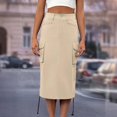 thumbnail image 4 of Unir Women Multi Pocket Cargo Midi Skirt High Waist Side Drawstring Ruched Twill Casual Street Bottom 1PC XS-S-M-L-XL Plus Size Friendly, 4 of 6