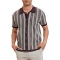 thumbnail image 1 of Polo de punto a rayas INSPIRE CHIC para hombres, camisetas de polo de manga corta con botones, jacquard, XL, marrón claro, 1 of 6