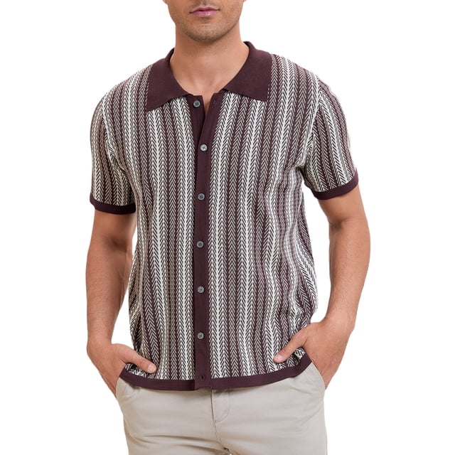Polo de punto a rayas INSPIRE CHIC para hombres, camisetas de polo de manga corta con botones, jacquard, XL, marrón claro