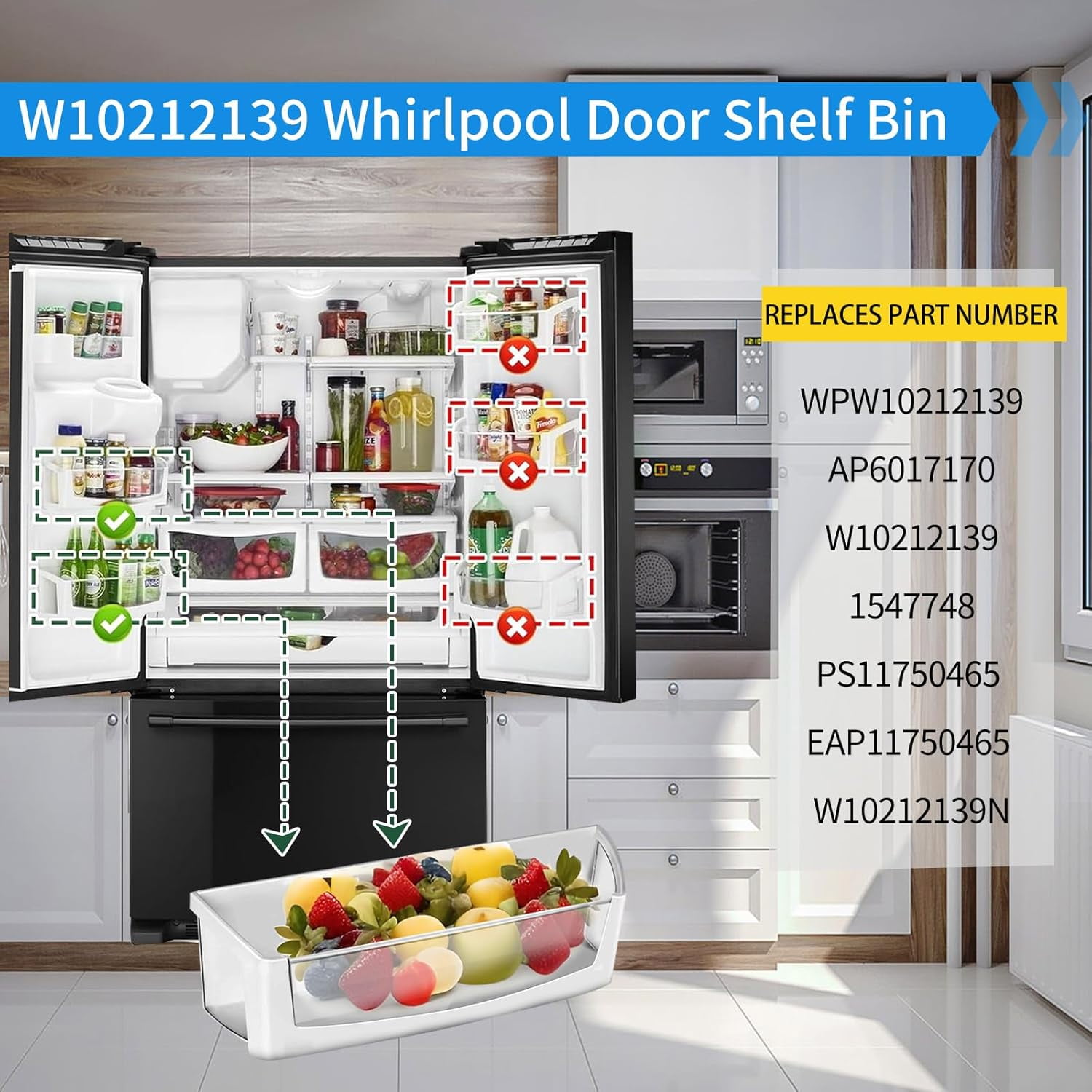 UPGRADED W10212139 WPW10212139 Refrigerator Door Shelf Bin Replacement Compatible with Whirlpool, Maytag, Amana, KitchenAid Refrigerator Part W10212139N AP6017170 PS11750465 1547748 Left Door