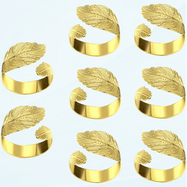 Gold Napkin Rings Set of 8 Metal Leaf Napkin Ring Holders for Christmas Wedding Party Dinner Table Decor (Gold)
