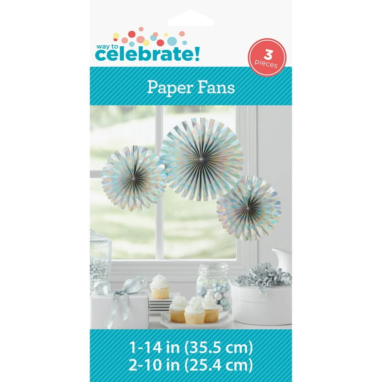Way to Celebrate Iridescent Paper Fans Party Decoration 14 in x 14 in 3  Ct.