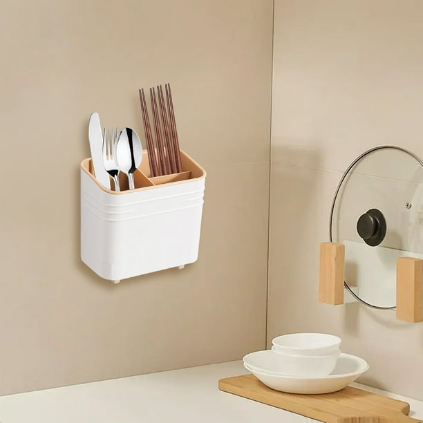 Cubeta organizadora de cubiertos de acero inoxidable | Escurridor de plástico grueso con agujeros redondos | Almacenamiento seco y sin olores para palillos, tenedores y cuchillos | Ideal para mos