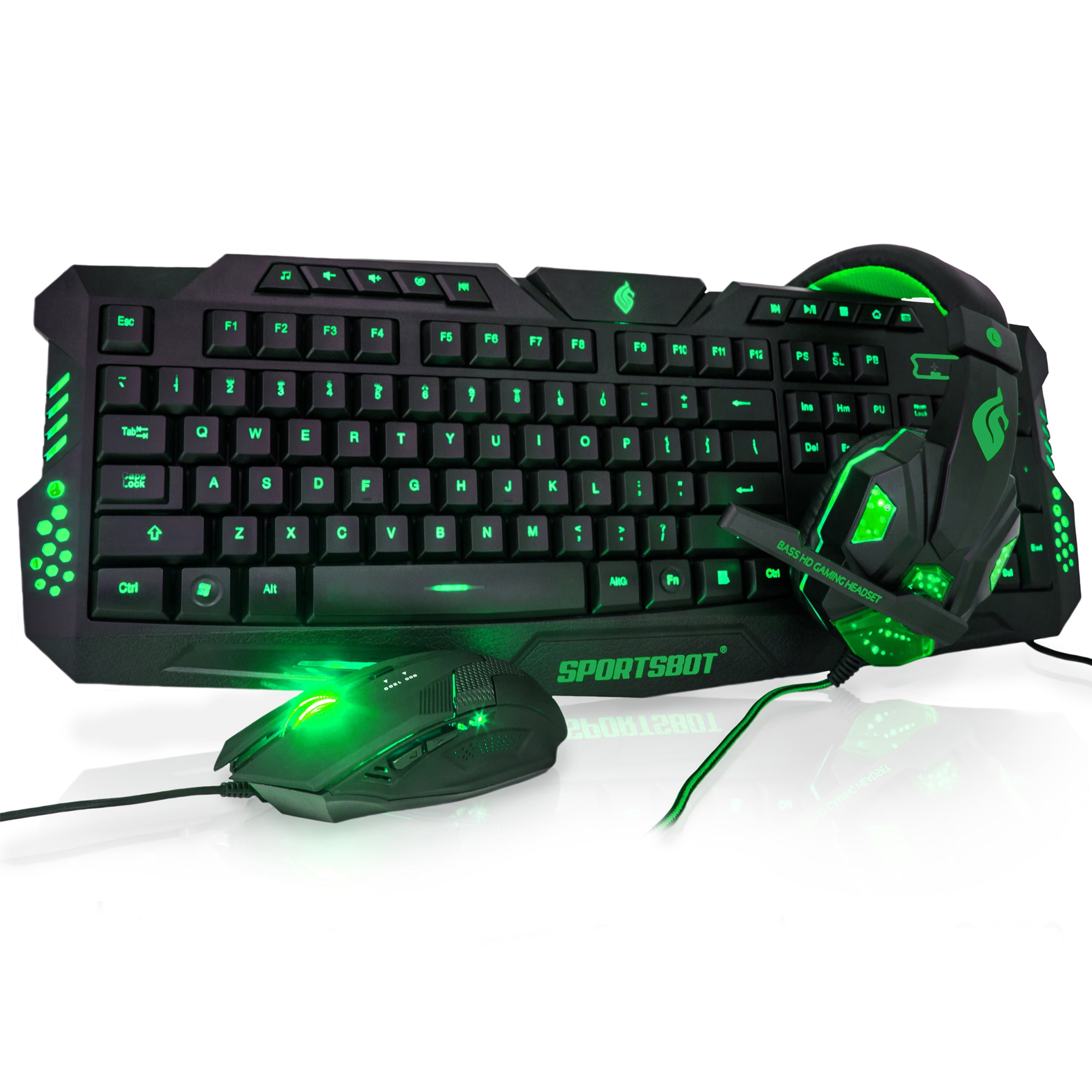 Gaming Set: Gaming Keyboard, Headset, Mouse GREEN