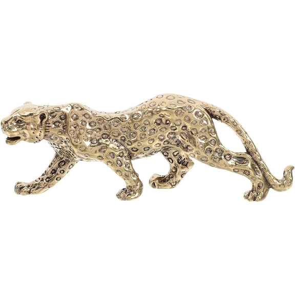 RVKXHD Brass Leopard Statue 9.2 x 2.5 x 3cm, Retro Feng Shui Animal Figurine, Solid Metal Desktop Sculpture Ornament for Home Office Bookshelf Cabinet Decor, Collectible Gift and Display Use
