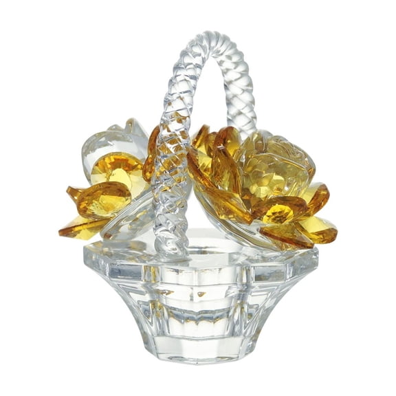 hulanddfd Valentine's Day Crystal Pink Rose Bouquet Figurine with Basket, Glass Rose Flower Gift for Women Car Interior Decor Table Centerpiece for Home