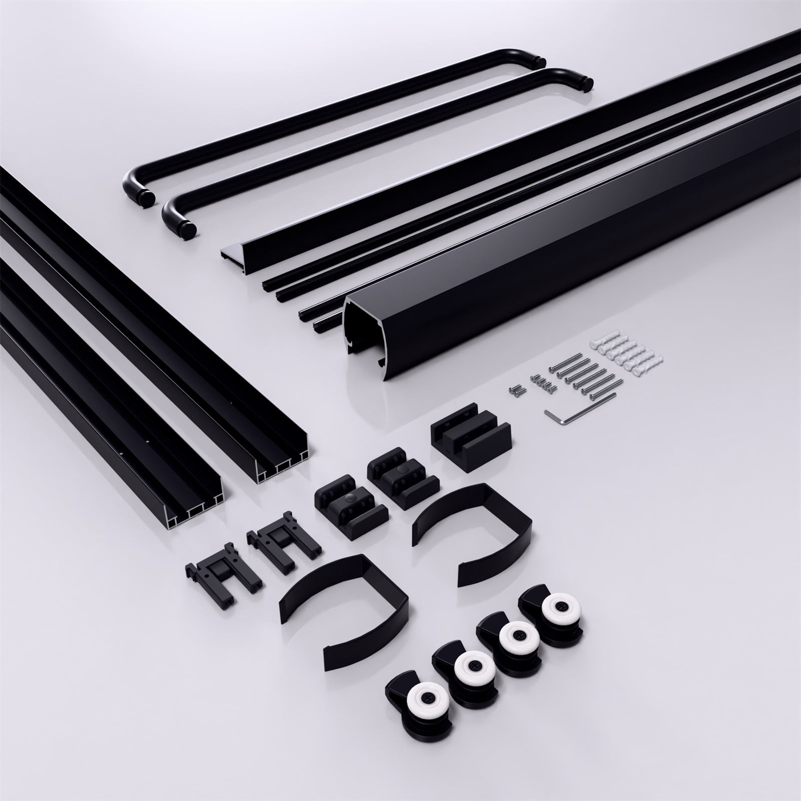 Hommoo 44"-48"W x 72"H Semi-Frameless Double Sliding Shower Door, Bypass Shower Door, 1/4" Thick SGCC Tempered Glass Door, Matte Black