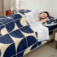 thumbnail image 4 of Castle Fairy Geometric Quarter Arc Bed Sheets 4-Piece,Retro Square Block Full Size Sheets,Navy Cream,1 Flat Sheet, 1 Fitted Sheet and 2 Pillowcases, 4 of 7