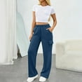 thumbnail image 6 of ZHYou Cargo Sweatpants for Women,High Waist,Elastic Waistband,Side Pockets,Wide Leg Joggers,Navy,Size XL, 6 of 9
