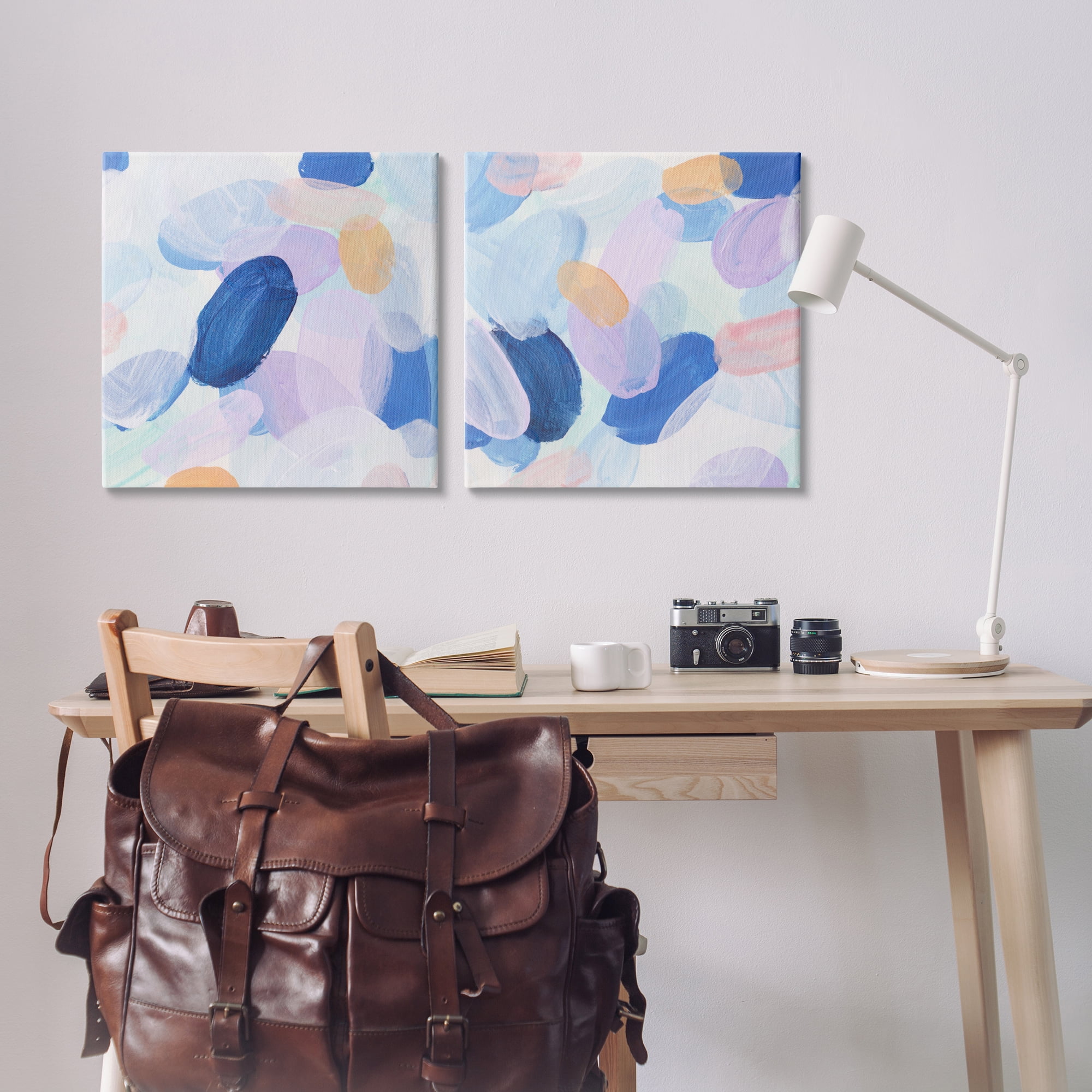 Stupell Industries Oval Lavender Blue Abstract Abstract Painting Wrapped Canvas Art Print Wall Art, 24 x 24, Set of 2