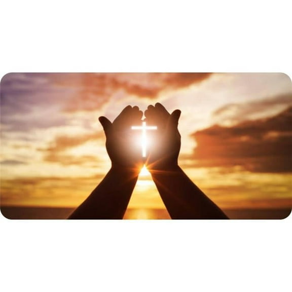 Open Palm Sunset Cross Photo License Plate
