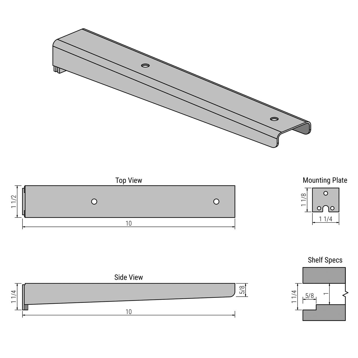 Innova Shelf EZ-Loc Floating Shelf Bracket 10in 125lbs