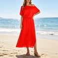 thumbnail image 5 of THDHVS Long Dresses for Women,Solid Color One Shoulder Dress with Cross Waist Elastic Hem Split Hem Pocket Design Casual Beach Summer Outfit,Summer Dress Red M, 5 of 10