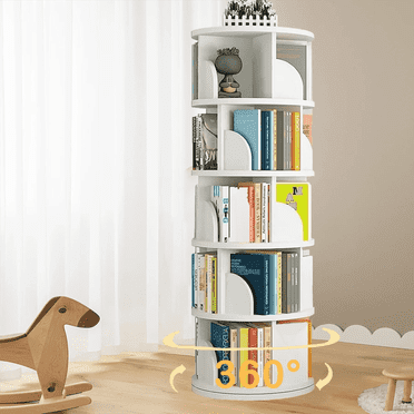 Qunbio 5 Tier Rotating Bookshelf, 360 Degrees Revolving Bookcase with 20 Shelves, Corner Freestanding Storage Shelf