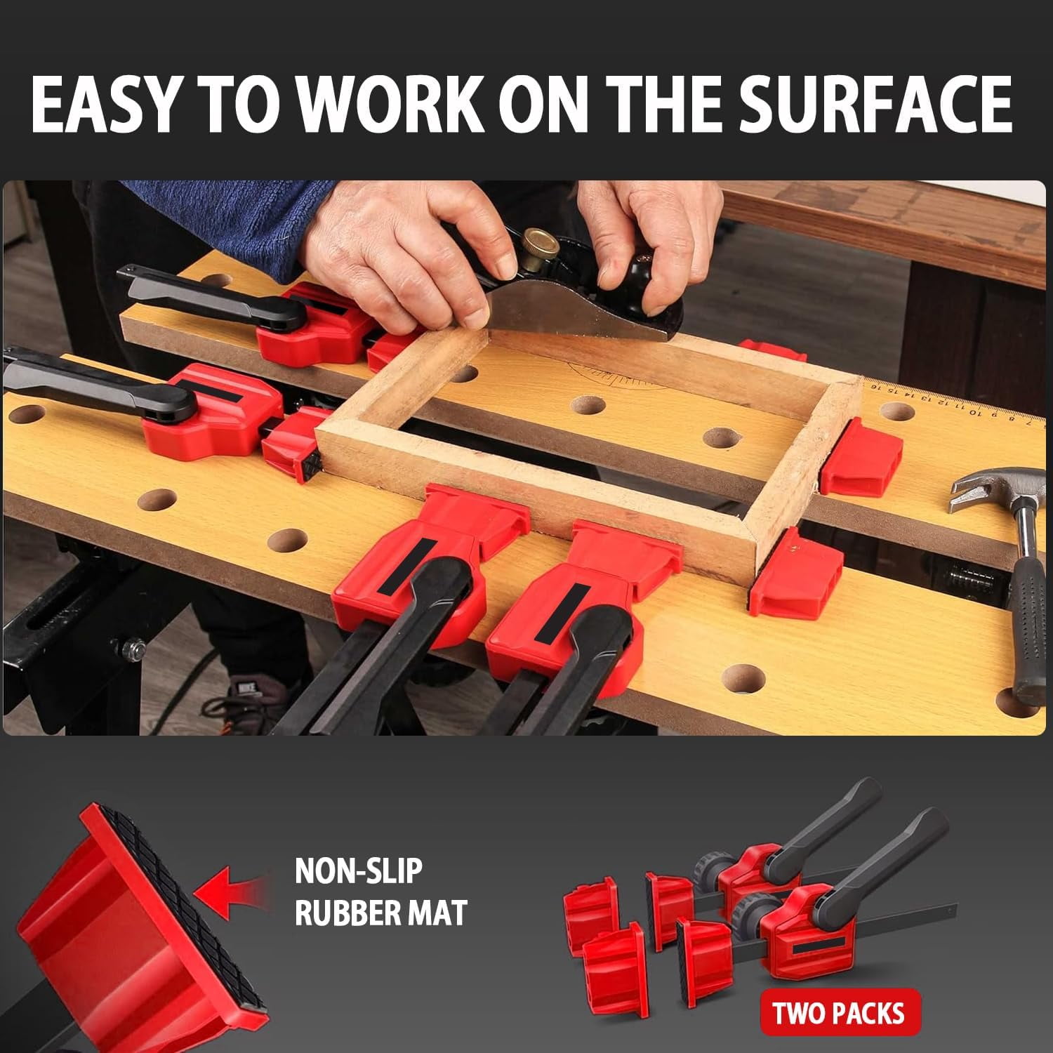 3/4" (19mm) Bench Dog Clamps For Woodworking - Up to 155 Lbs Clamping Force, Wood Clamps for 19mm Bench Dogs Hole - Workbench Accessories (2 Pack)