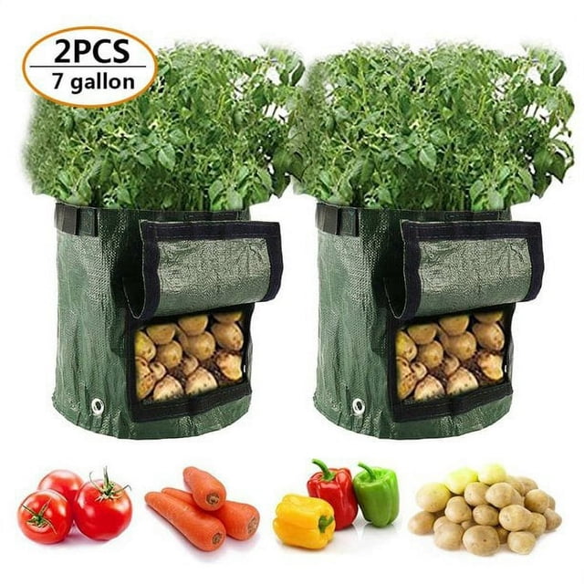 2PCS 7 Gallon Potato Grow Bag Vegetables Planter Bags Planting Gardening Accessory with Handles and Access Flap.